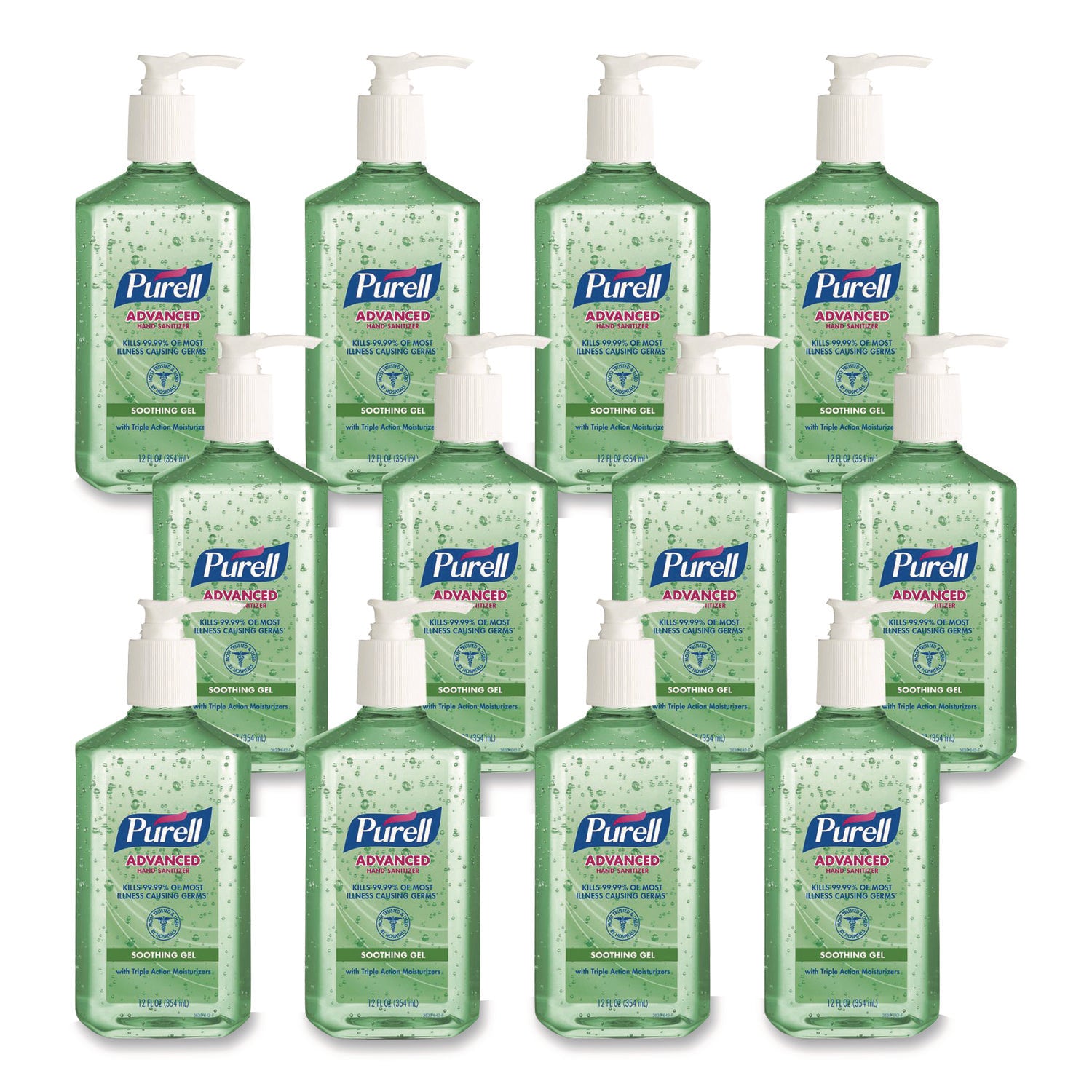 ADVANCED SOOTHING GEL HAND SANITIZER, FRESH SCENT WITH ALOE AND VITAMIN E, 12 OZ PUMP BOTTLE, 12/CARTON