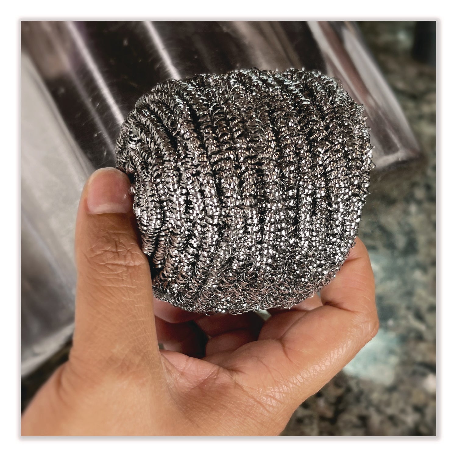 Stainless Steel Scrubber, Medium Size, Steel Gray, 72/Carton