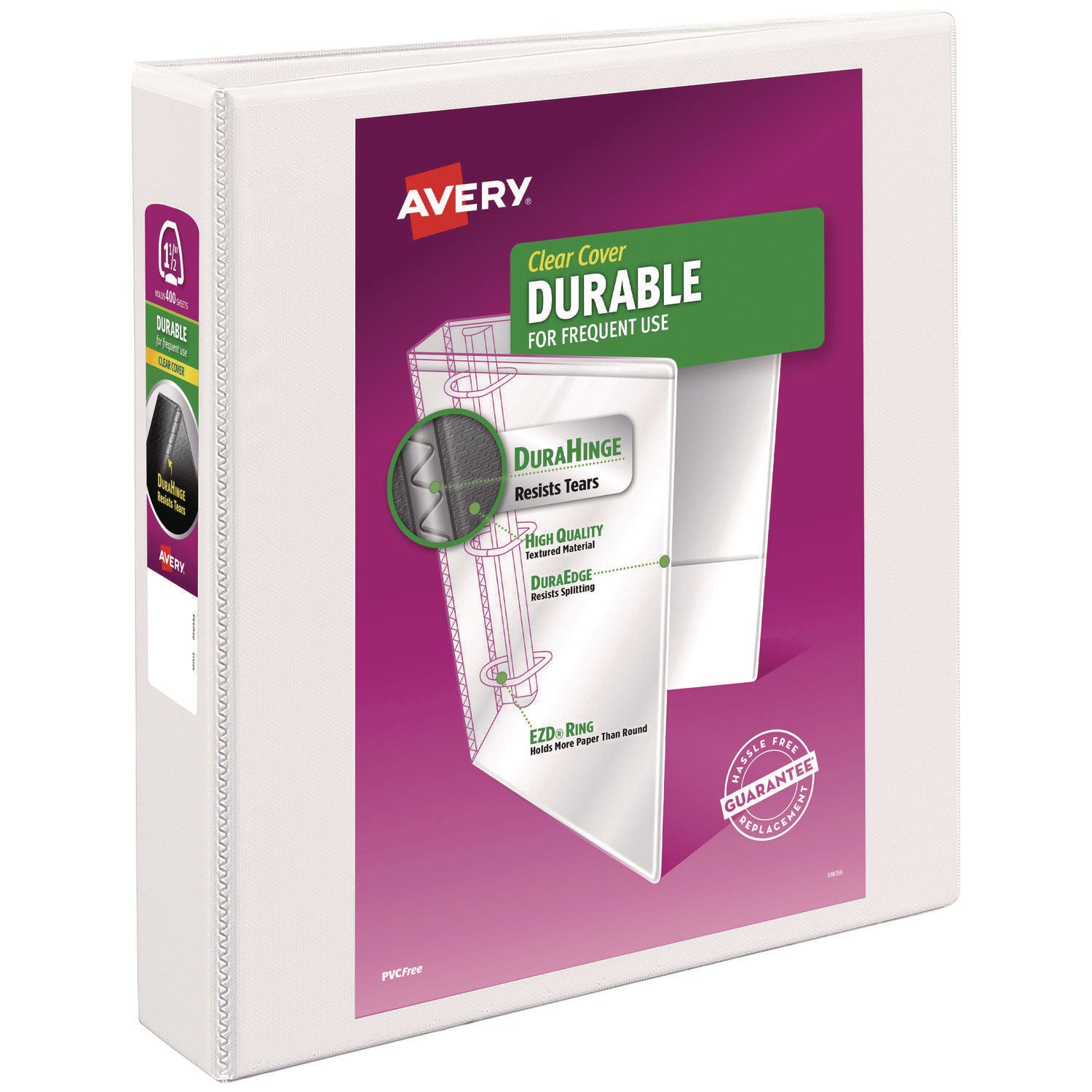 Durable View Binder with DuraHinge and EZD Rings, 3 Rings, 1.5" Capacity, 11 x 8.5, White, (9401)