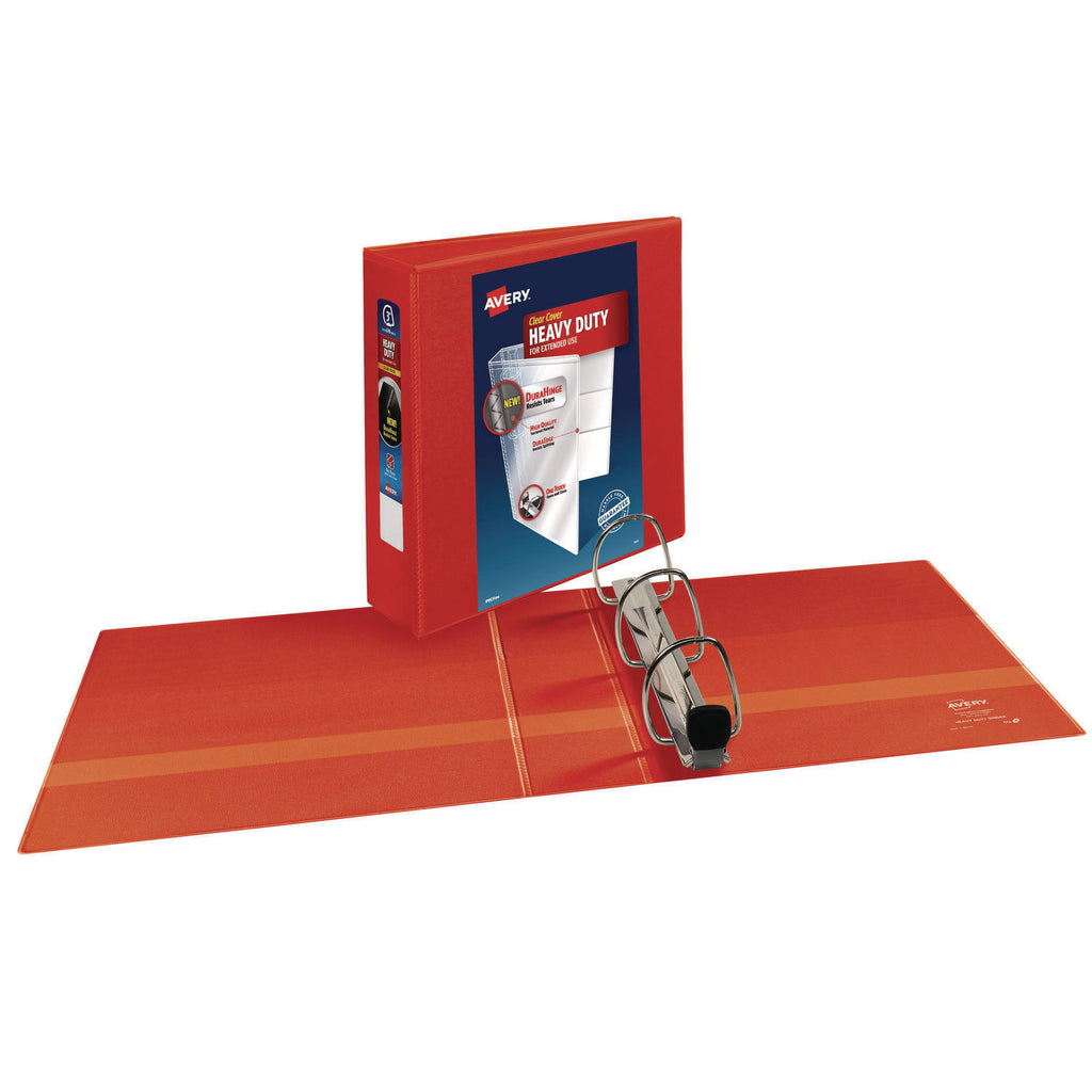 Heavy-Duty View Binder with DuraHinge and Locking One Touch EZD Rings, 3 Rings, 3" Capacity, 11 x 8.5, Red