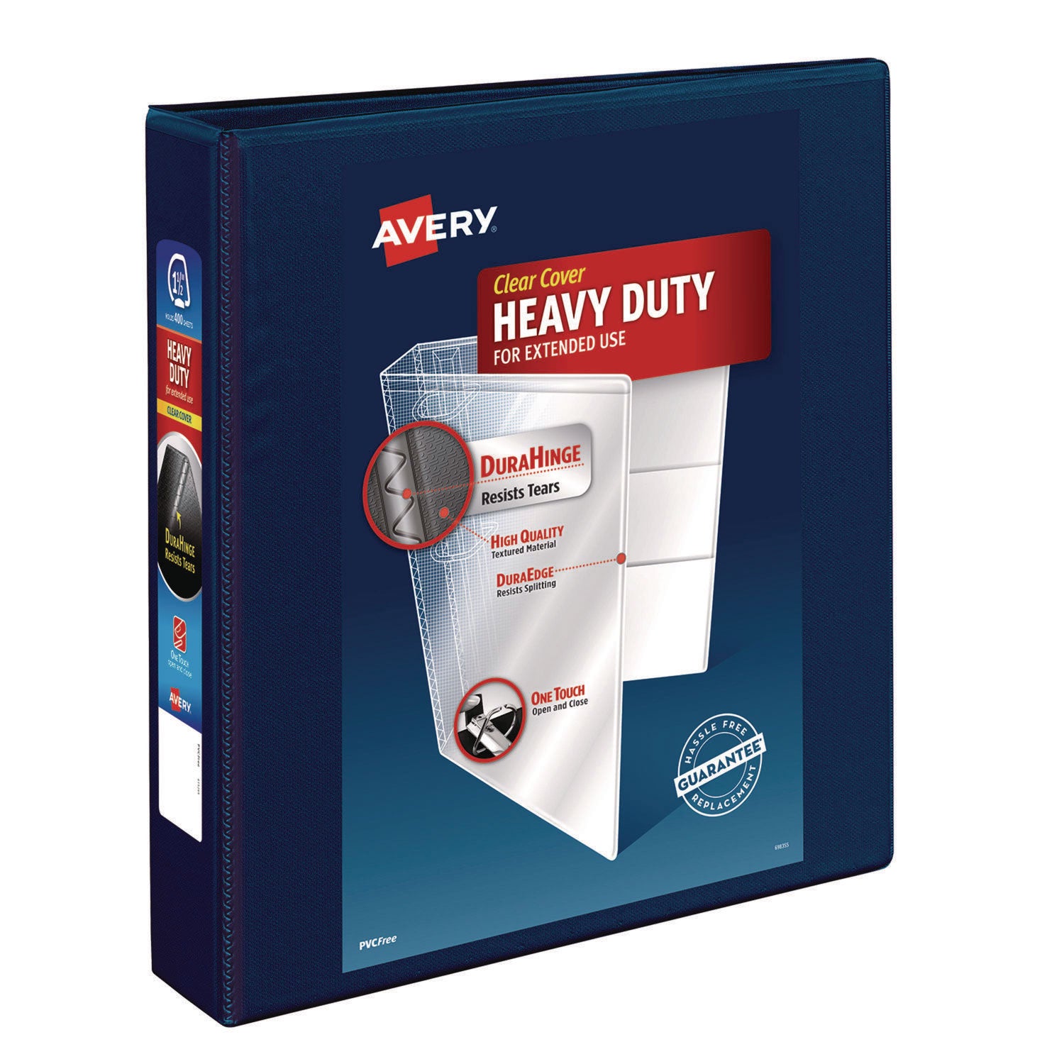 Heavy-Duty View Binder with DuraHinge and One Touch EZD Rings, 3 Rings, 1.5" Capacity, 11 x 8.5, Navy Blue