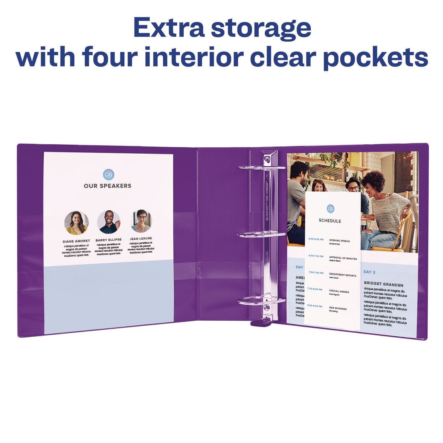 Heavy-Duty View Binder with DuraHinge and Locking One Touch EZD Rings, 3 Rings, 5" Capacity, 11 x 8.5, Purple