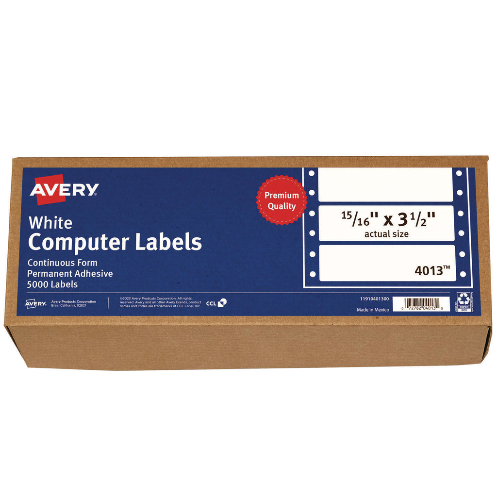 Dot Matrix Printer Mailing Labels, Pin-Fed Printers, 0.94 x 3.5, White, 5,000/Box