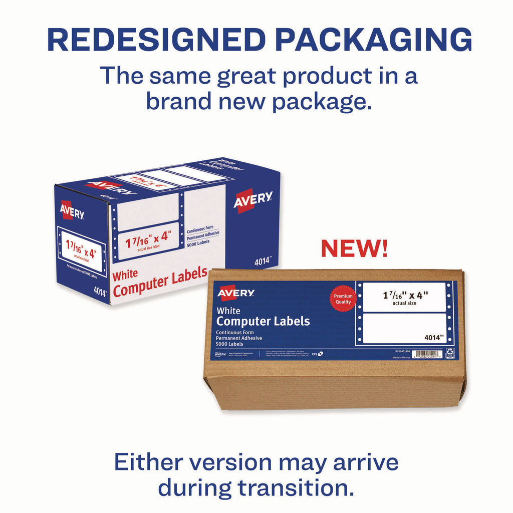 Dot Matrix Printer Mailing Labels, Pin-Fed Printers, 1.44 x 4, White, 5,000/Box