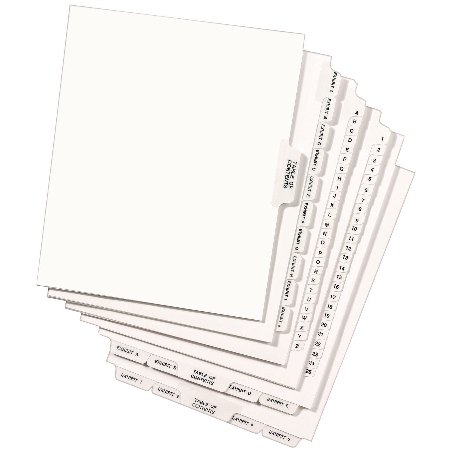 Preprinted Legal Exhibit Side Tab Index Dividers, Avery Style, 10-Tab, 7, 11 x 8.5, White, 25/Pack