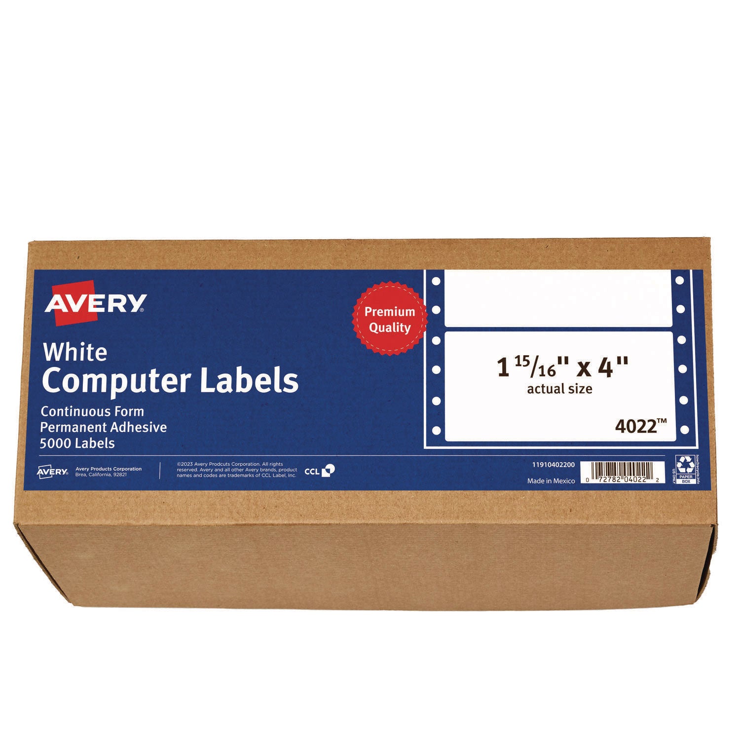 Dot Matrix Printer Mailing Labels, Pin-Fed Printers, 1.94 x 4, White, 5,000/Box
