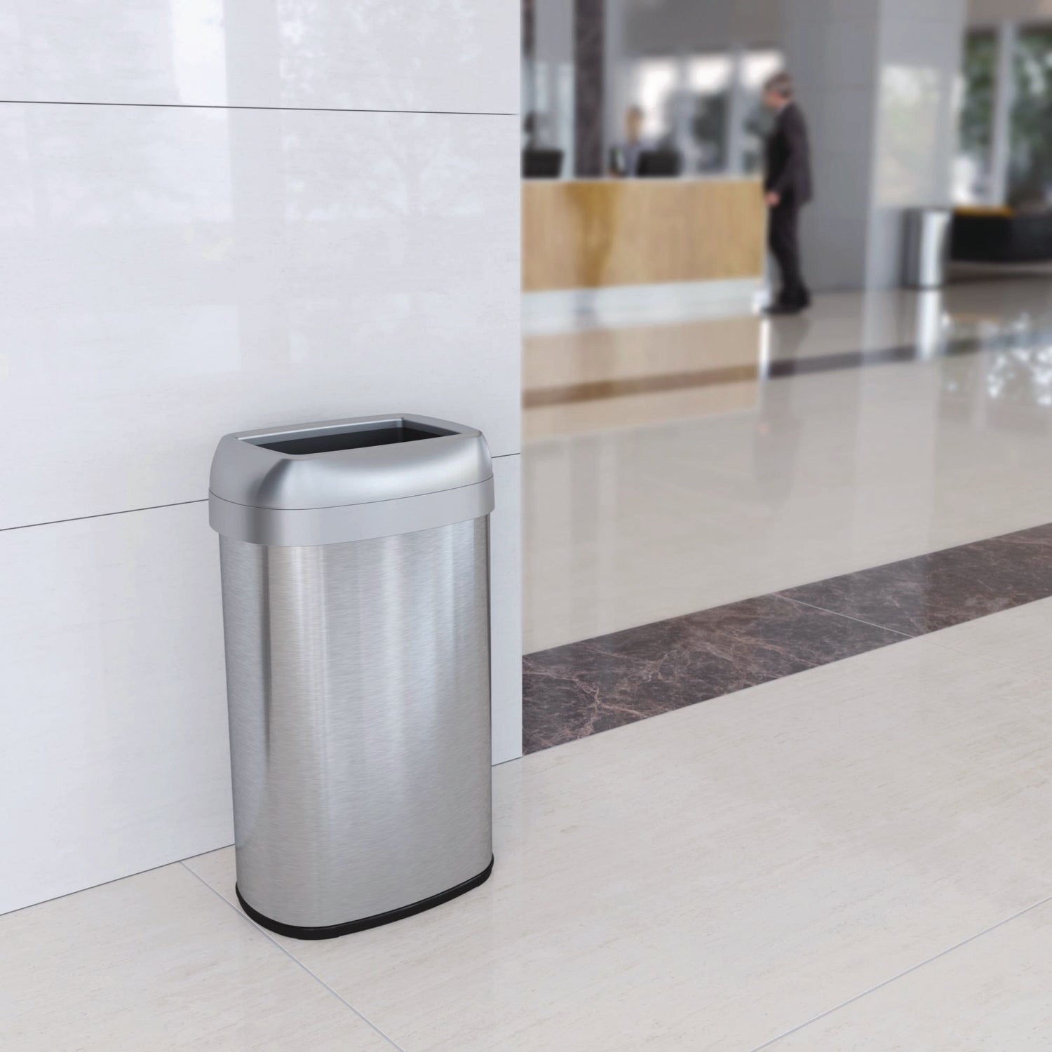 HLS Commercial Stainless Steel Open Top Trash Can - 16 gal Capacity - Elliptical - Manual - Heavy Duty, Fingerprint Resistant, Bacteria Resistant, Vented, Handle, Easy to Clean - 28.5" Height x 11.5" Width - Stainless Steel, ABS Plastic - Gray - 1 Ea