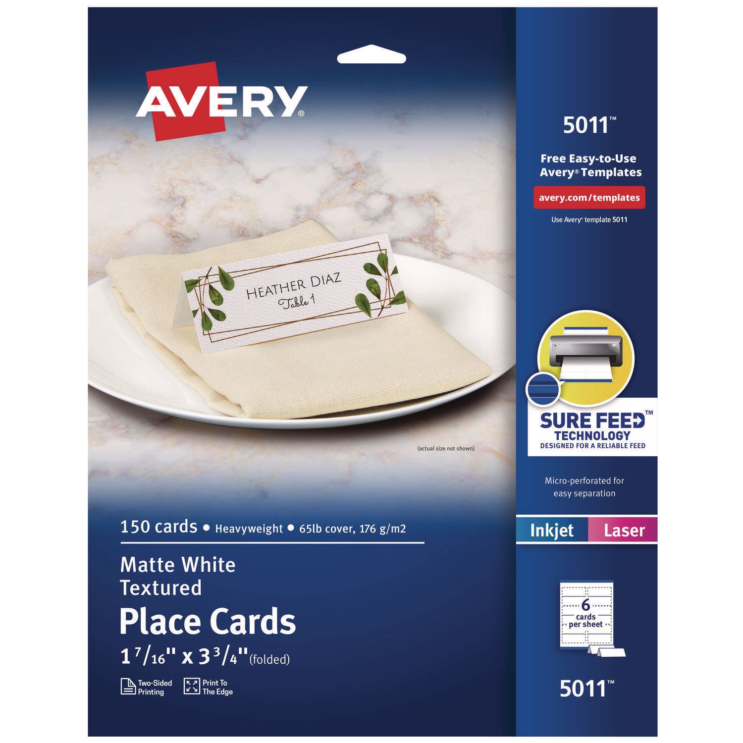Small Textured Tent Cards, White, 1.44 x 3.75, 6 Cards/Sheet, 25 Sheets/Pack