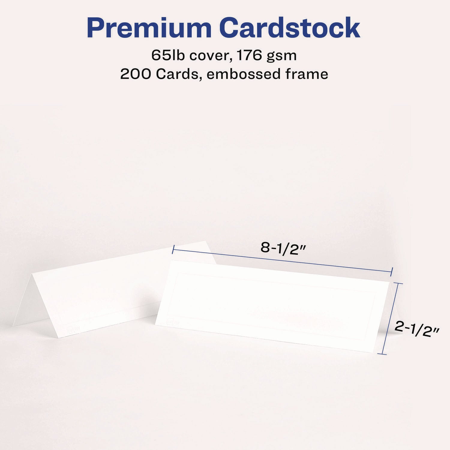 Medium Embossed Tent Cards, White, 2.5 x 8.5, 2 Cards/Sheet, 50 Sheets/Box