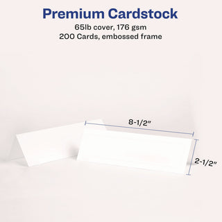 Medium Embossed Tent Cards, White, 2.5 x 8.5, 2 Cards/Sheet, 50 Sheets/Box