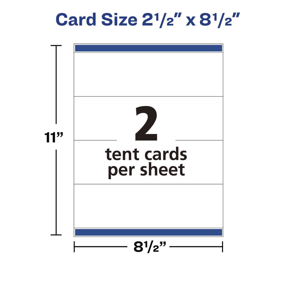 Medium Embossed Tent Cards, White, 2.5 x 8.5, 2 Cards/Sheet, 50 Sheets/Box