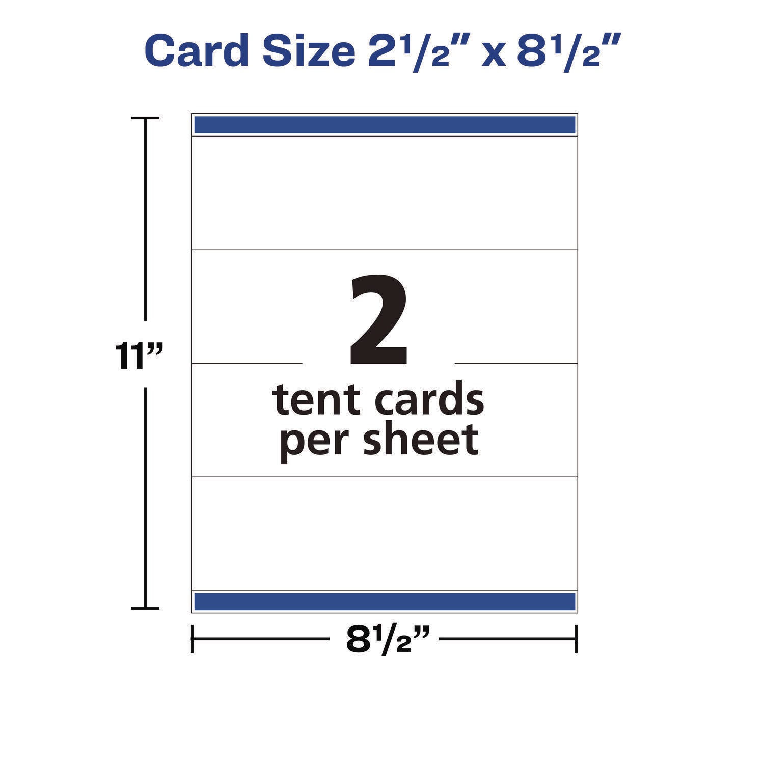 Medium Embossed Tent Cards, White, 2.5 x 8.5, 2 Cards/Sheet, 50 Sheets/Box