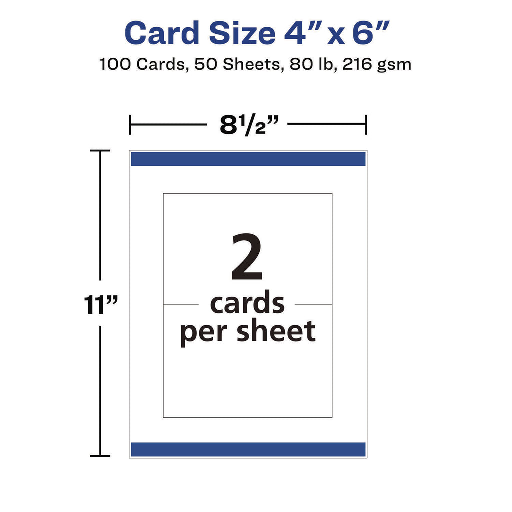 Printable Postcards, Laser, 80 lb, 4 x 6, Uncoated White, 100 Cards, 2/Cards/Sheet, 50 Sheets/Box