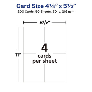 Printable Postcards, Inkjet, 85 lb, 4.25 x 5.5, Matte White, 200 Cards, 4 Cards/Sheet, 50 Sheets/Box