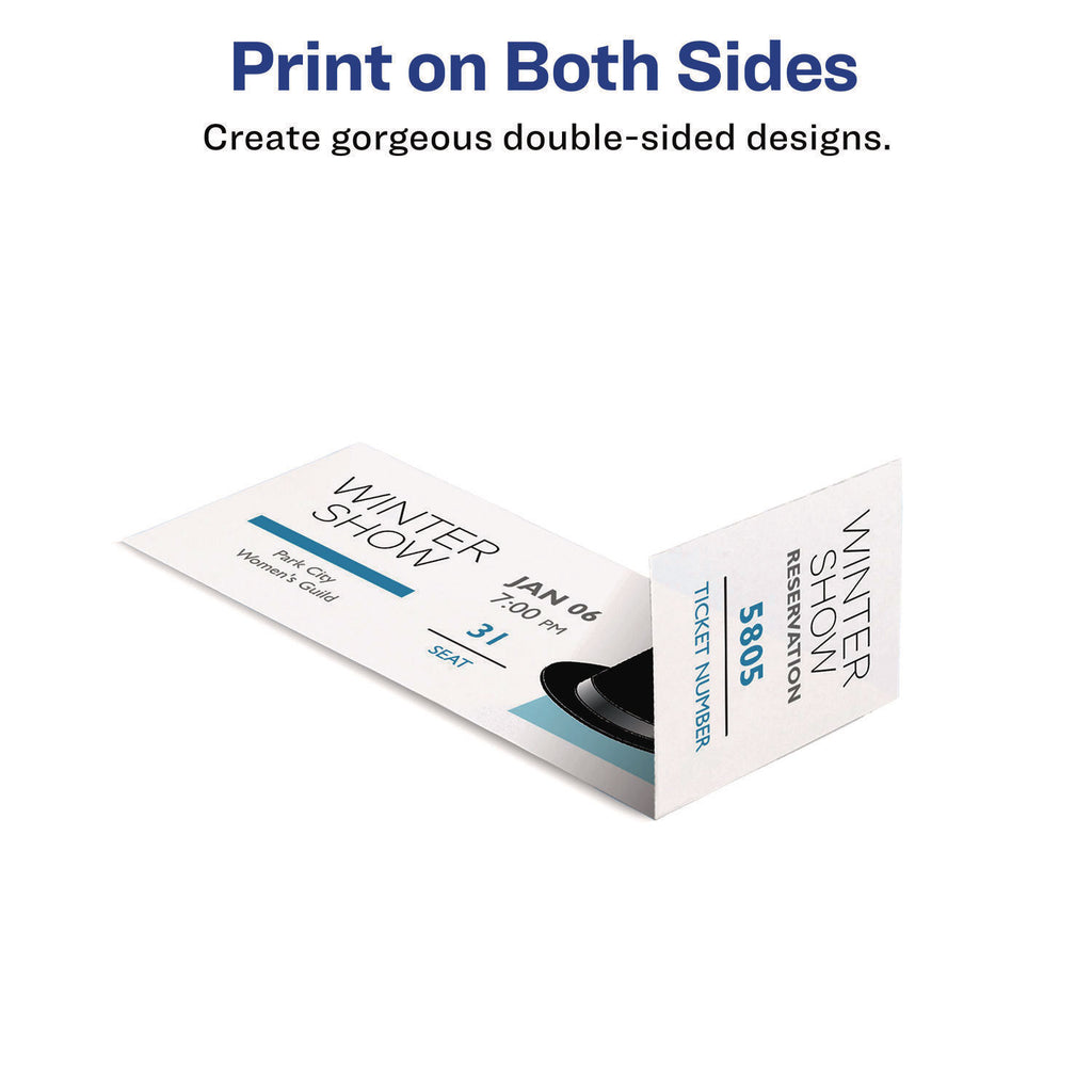 Printable Tickets w/Tear-Away Stubs, 97 Bright, 65 lb Cover Weight, 8.5 x 11, White, 10 Tickets/Sheet, 20 Sheets/Pack