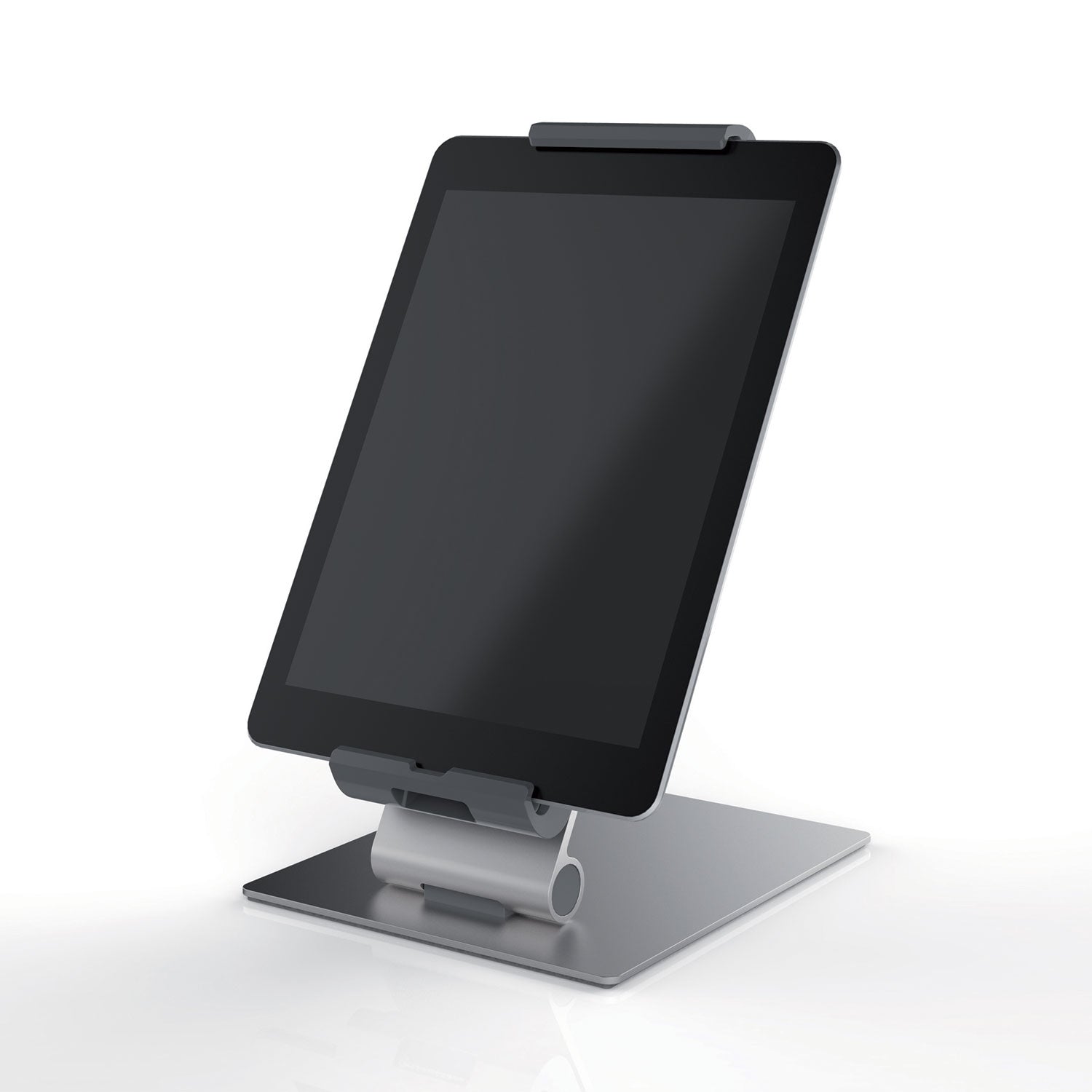 DURABLE TABLET HOLDER Desk Stand - Fits most 7"-13" Tablets, 360 Degrees Rotation with Anti-Theft Device, Silver/Charcoal