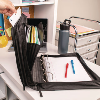Zipper Binder, 3 Rings, 2" Capacity, 11 x 8.5, Black/Gray Zebra Print Design