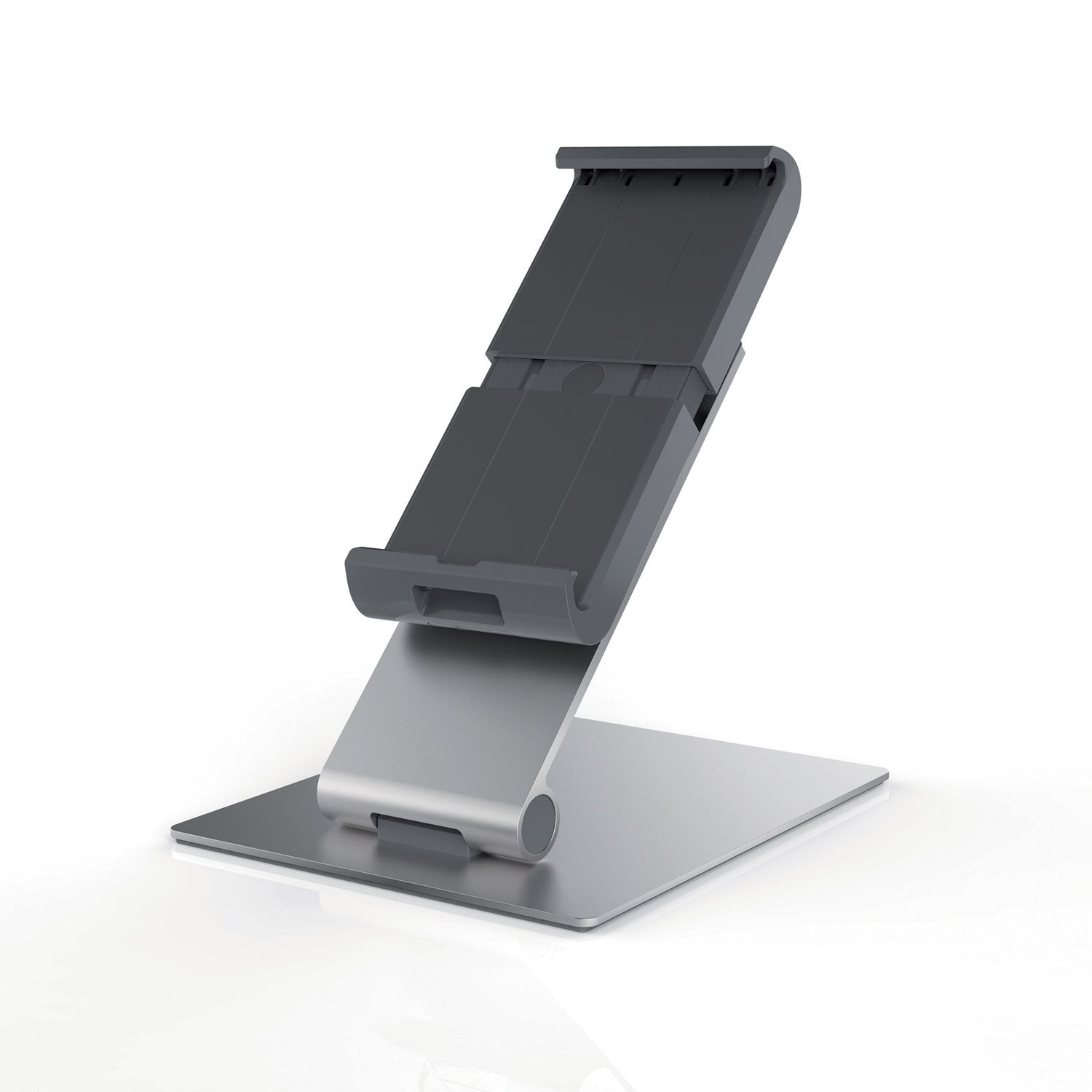 DURABLE TABLET HOLDER Desk Stand - Fits most 7"-13" Tablets, 360 Degrees Rotation with Anti-Theft Device, Silver/Charcoal