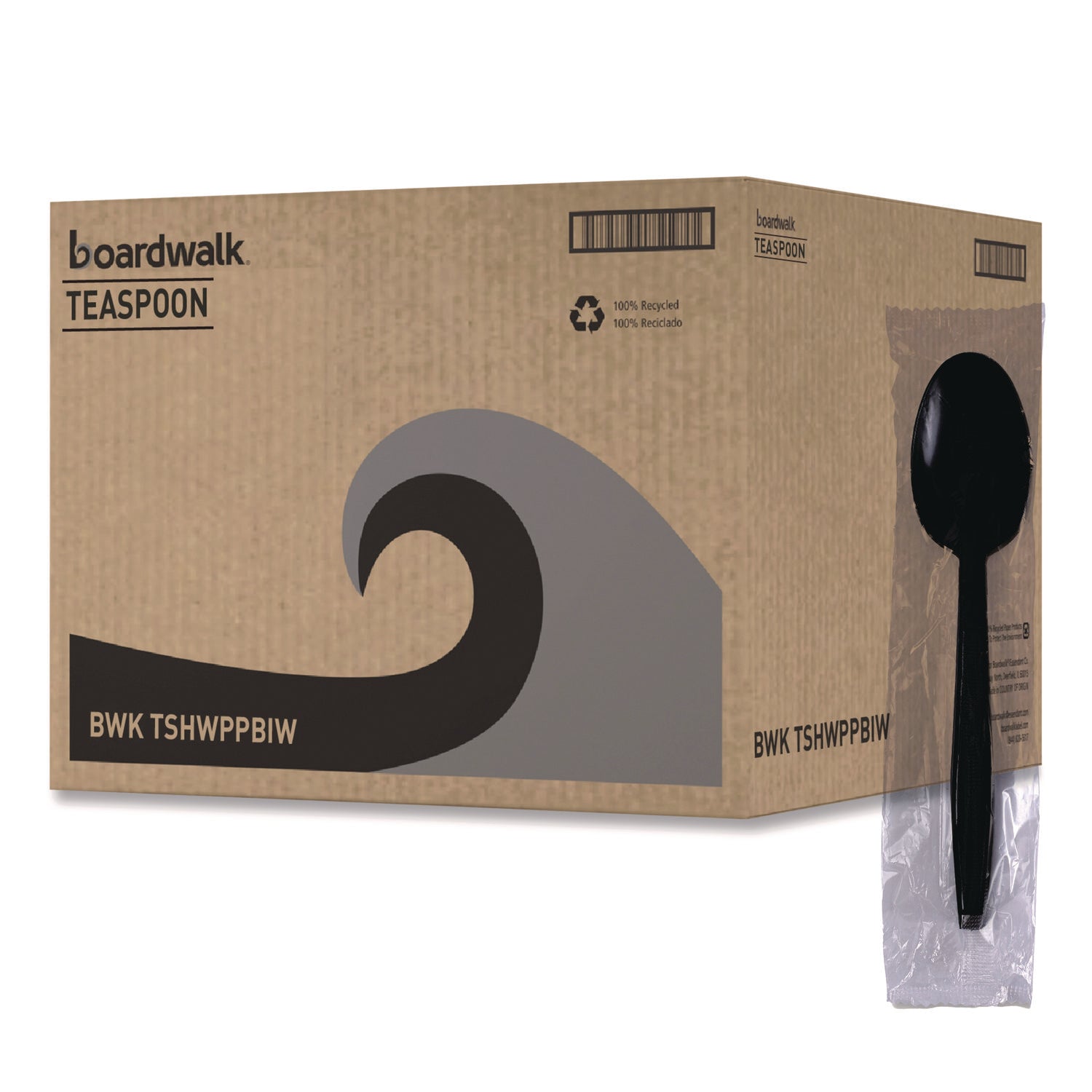 Heavyweight Wrapped Polypropylene Cutlery, Teaspoon, Black, 1,000/Carton