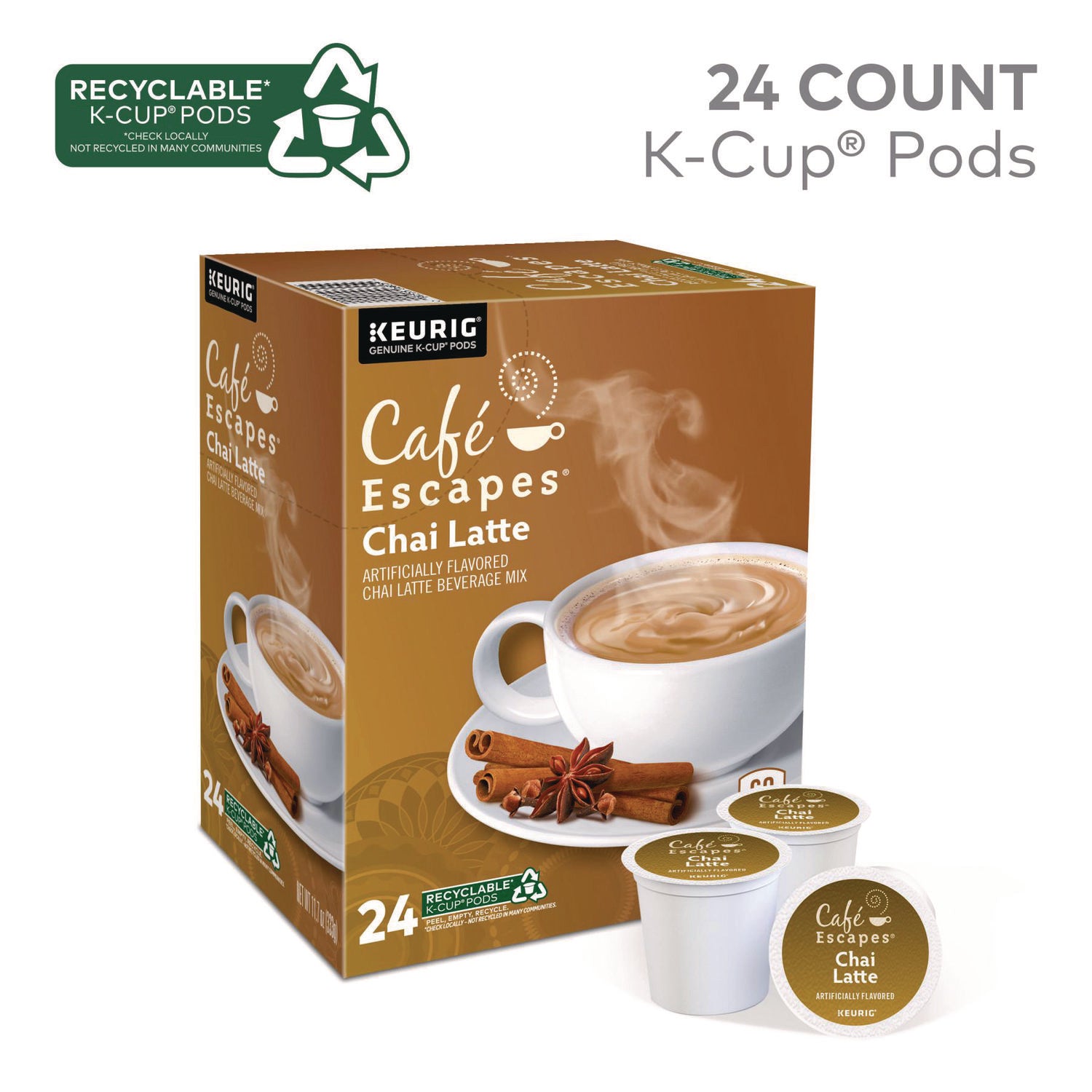 Cafe Escapes Chai Latte K-Cups, 24/Box