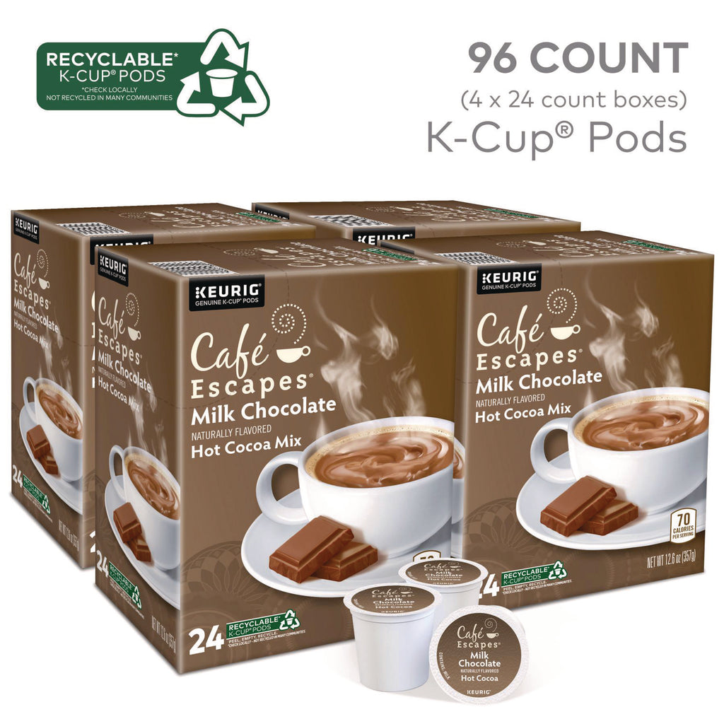 Cafe Escapes Milk Chocolate Hot Cocoa K-Cups, 96/Carton