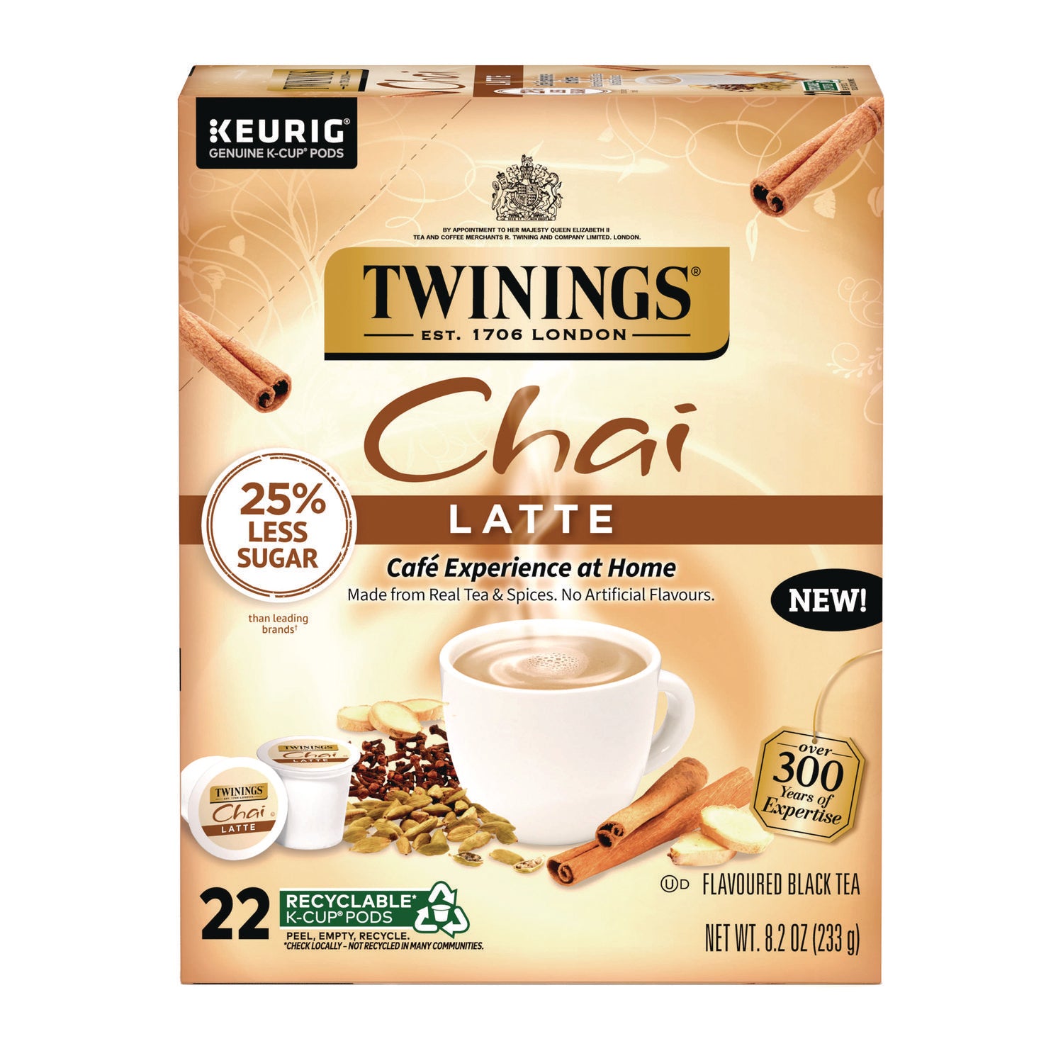 Tea K-Cups, Chai Tea with Non-Fat Milk and Sweetener, 0.53 oz K-Cups, 24/Box
