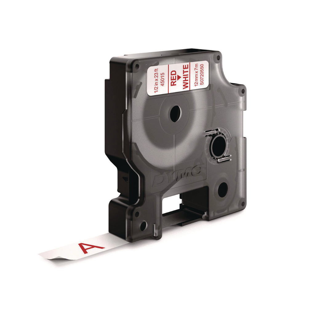 D1 High-Performance Polyester Removable Label Tape, 0.5" x 23 ft, Red on White