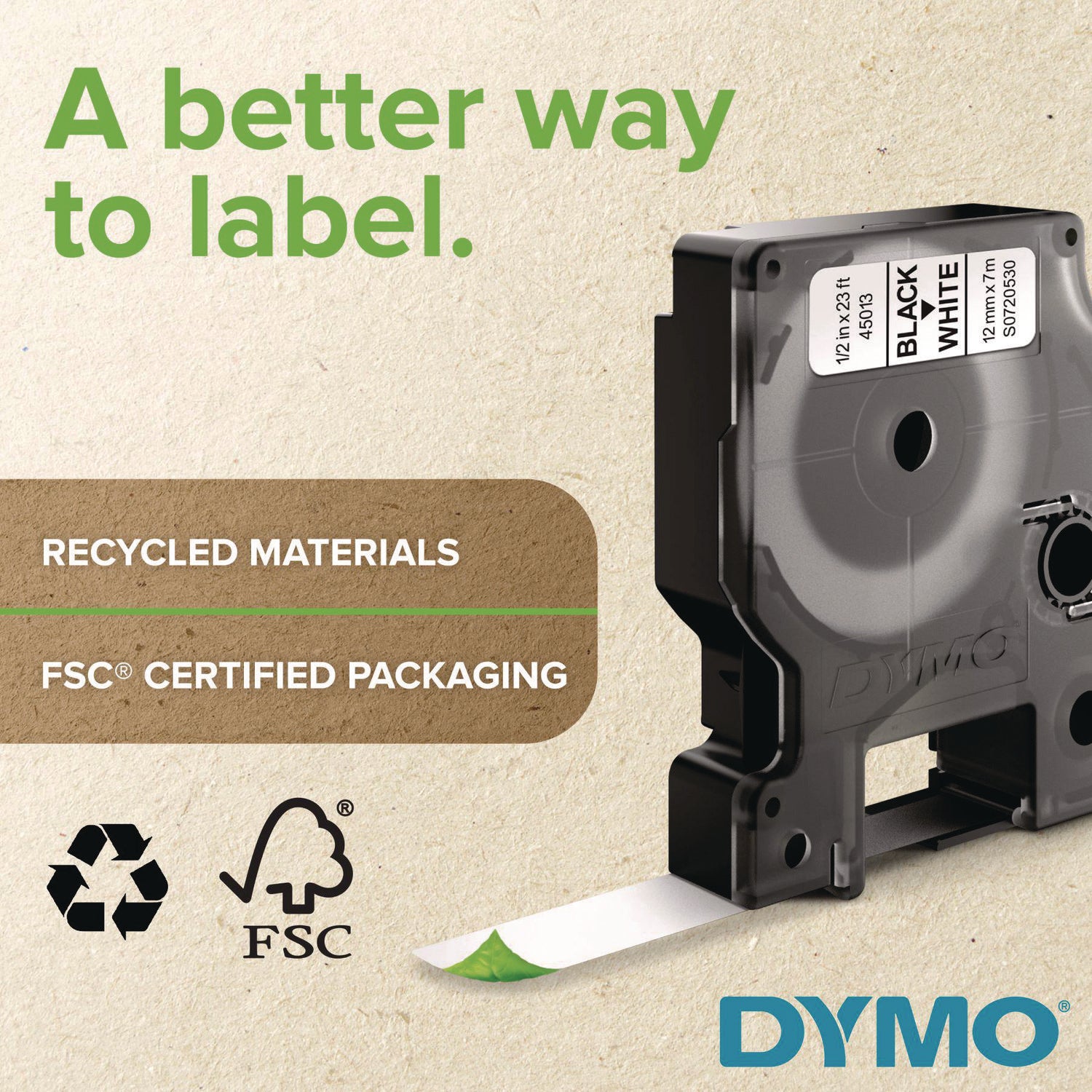 DYMO - D1 Standard Tape Cartridge for Dymo Label Makers, 1/4in x 23ft, Black on White, Sold as 1 EA