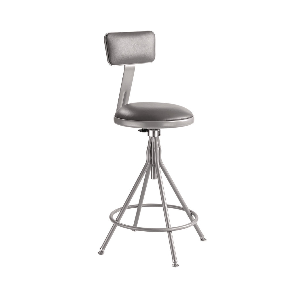 6500 Series Height Adj Heavy Duty Vinyl Swivel Stool w/Backrest, Support 500 lb, 24"-30" Seat Ht, Gray, Ships in 1-3 Bus Days