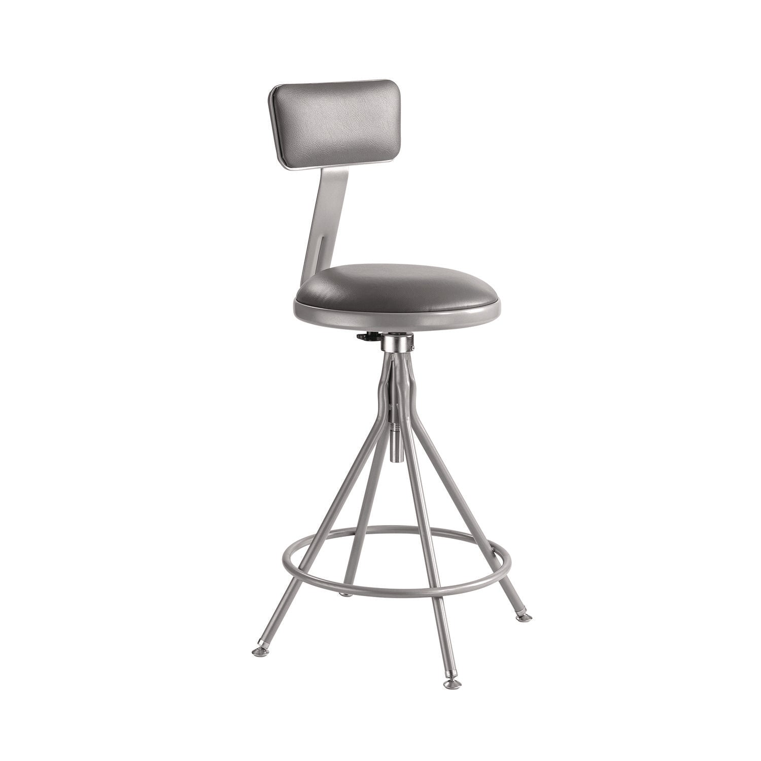 6500 Series Height Adj Heavy Duty Vinyl Swivel Stool w/Backrest, Support 500 lb, 24"-30" Seat Ht, Gray, Ships in 1-3 Bus Days