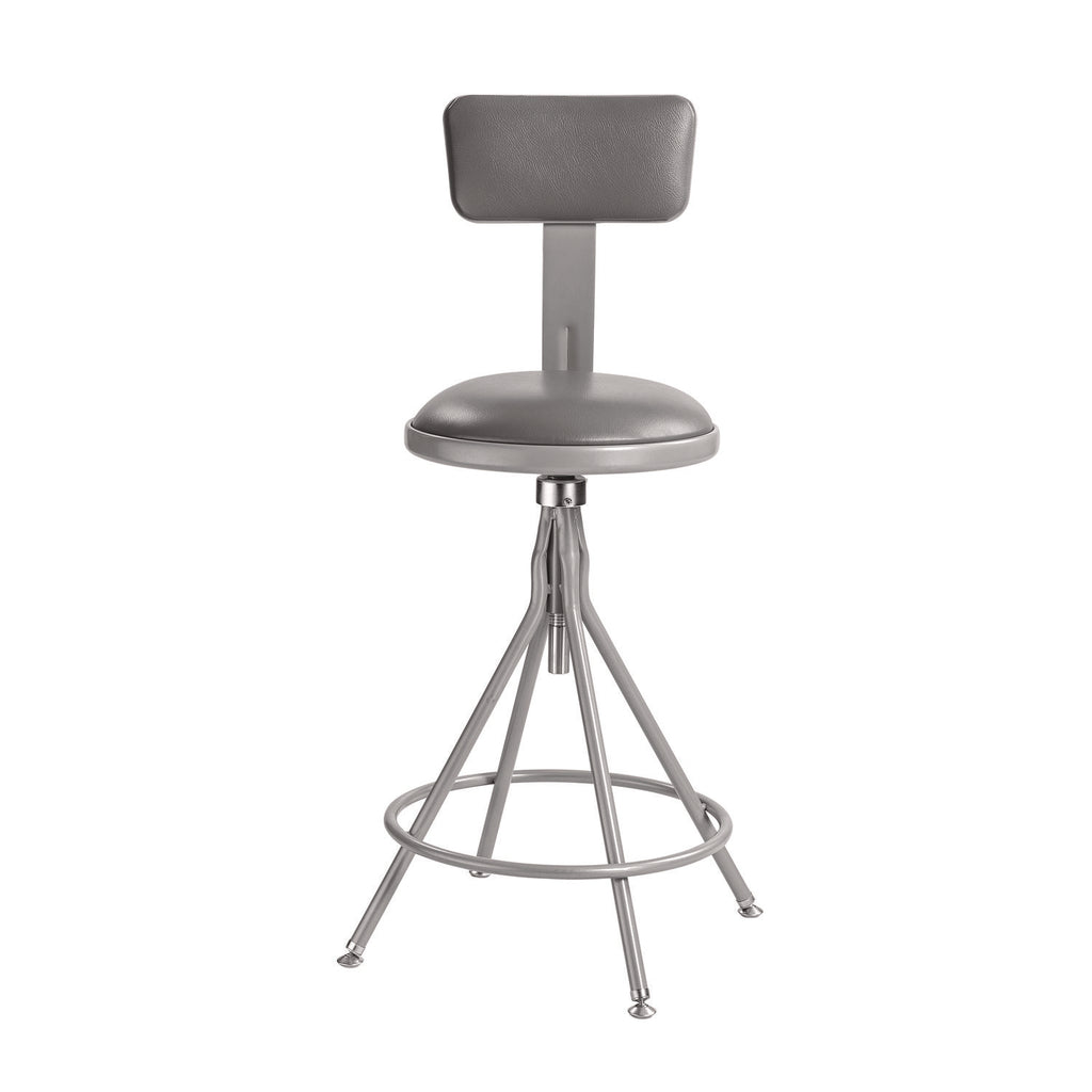 6500 Series Height Adj Heavy Duty Vinyl Swivel Stool w/Backrest, Support 500 lb, 24"-30" Seat Ht, Gray, Ships in 1-3 Bus Days