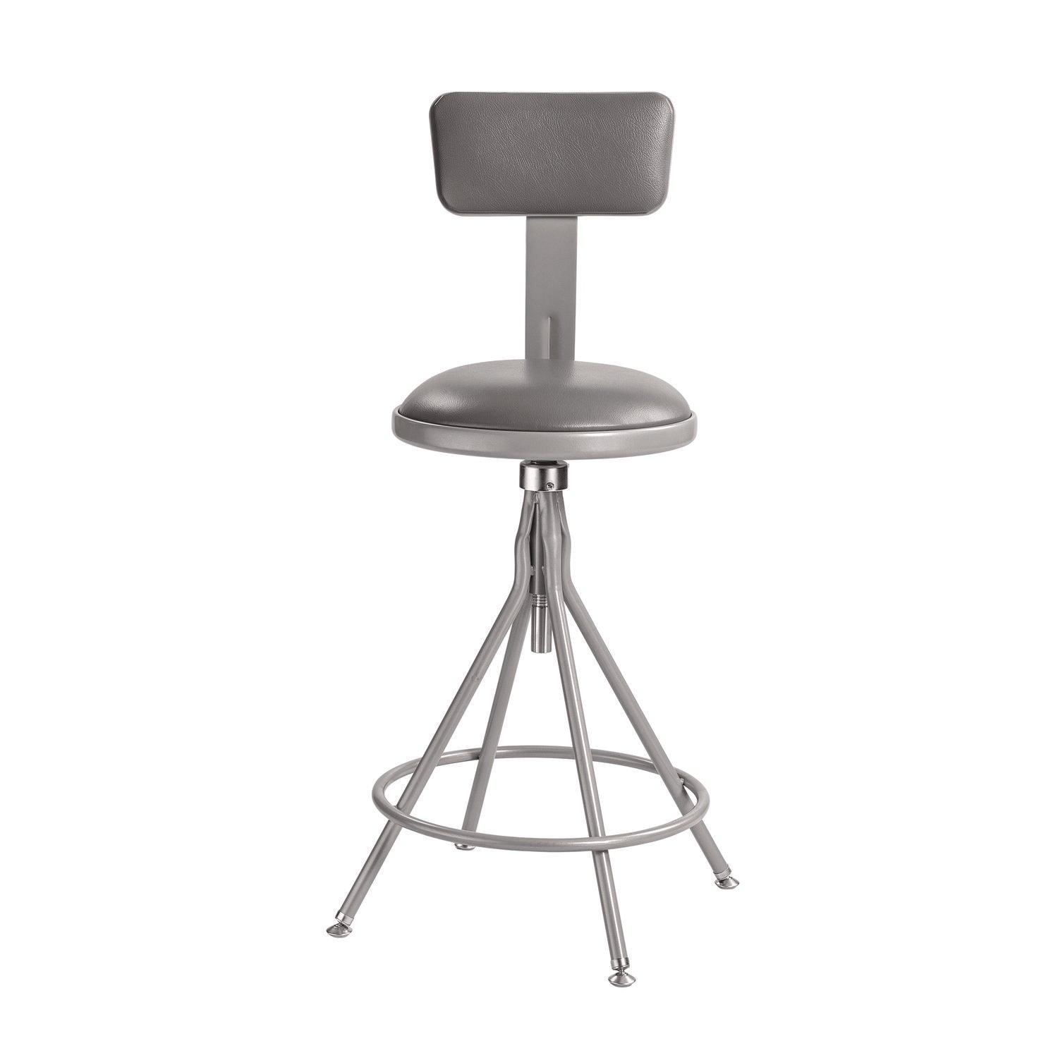 6500 Series Height Adj Heavy Duty Vinyl Swivel Stool w/Backrest, Support 500 lb, 24"-30" Seat Ht, Gray, Ships in 1-3 Bus Days