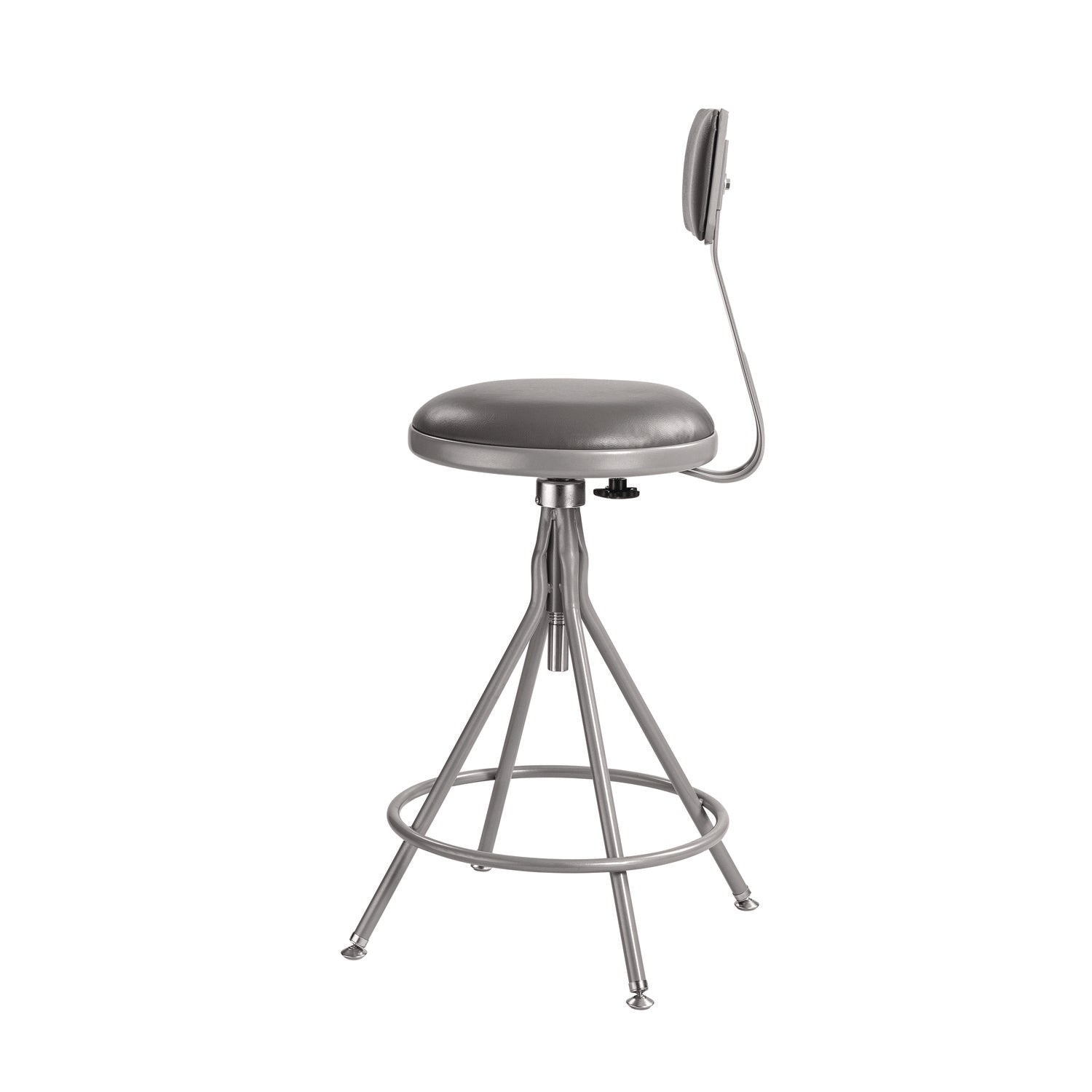 6500 Series Height Adj Heavy Duty Vinyl Swivel Stool w/Backrest, Support 500 lb, 24"-30" Seat Ht, Gray, Ships in 1-3 Bus Days