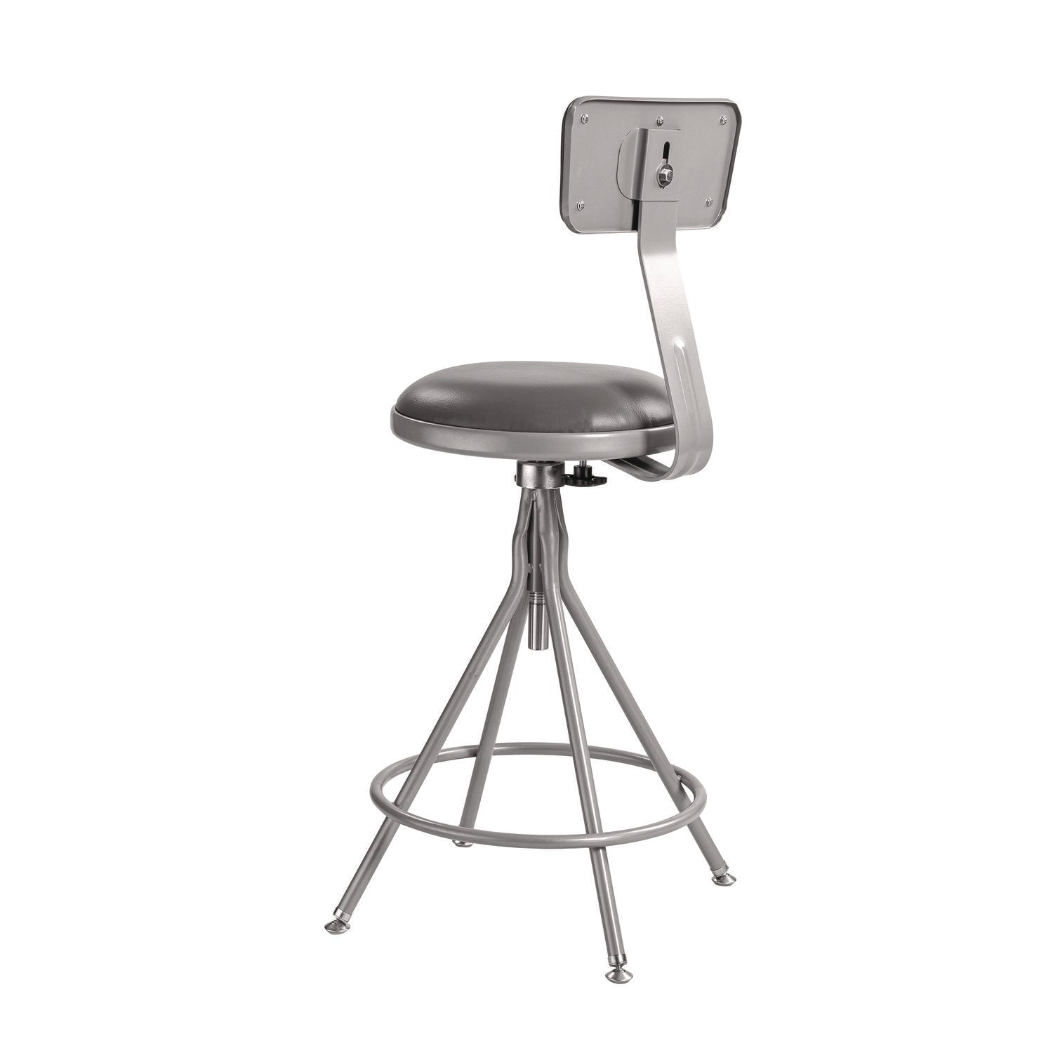 6500 Series Height Adj Heavy Duty Vinyl Swivel Stool w/Backrest, Support 500 lb, 24"-30" Seat Ht, Gray, Ships in 1-3 Bus Days