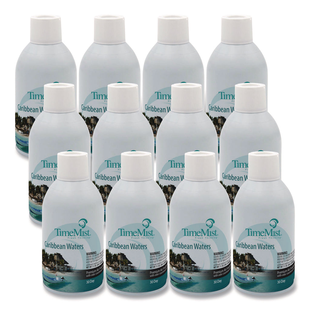 Premium Metered Air Freshener Refill, Caribbean Waters, 6.6 oz Aerosol Spray 12/Carton