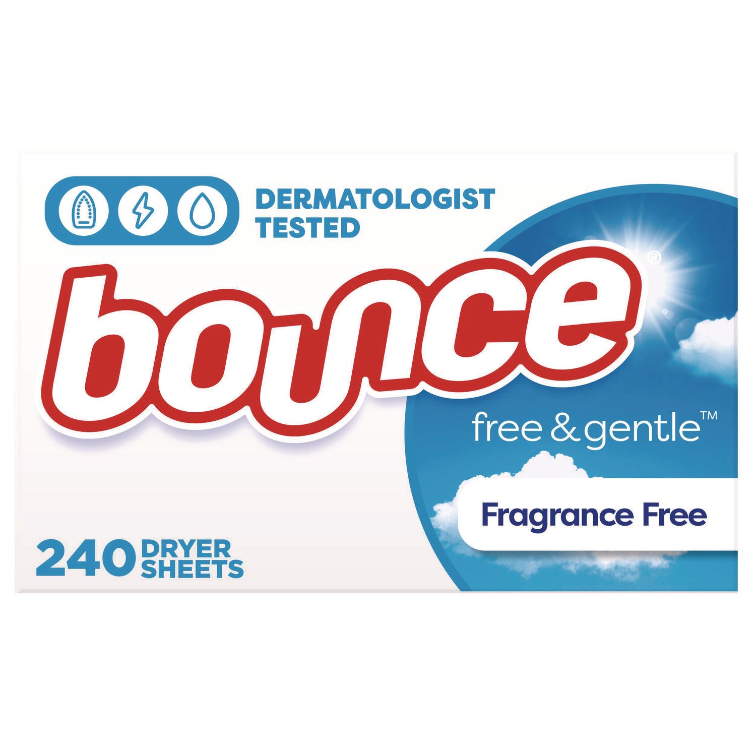 Bounce Free & Gentle Dryer Sheets - 9" Length x 6.04" Width - 240 / Box - Dye-free, Scent-free, Wrinkle-free, Hypoallergenic, Soft - White