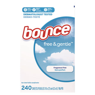 Bounce Free & Gentle Dryer Sheets - 9" Length x 6.04" Width - 240 / Box - Dye-free, Scent-free, Wrinkle-free, Hypoallergenic, Soft - White