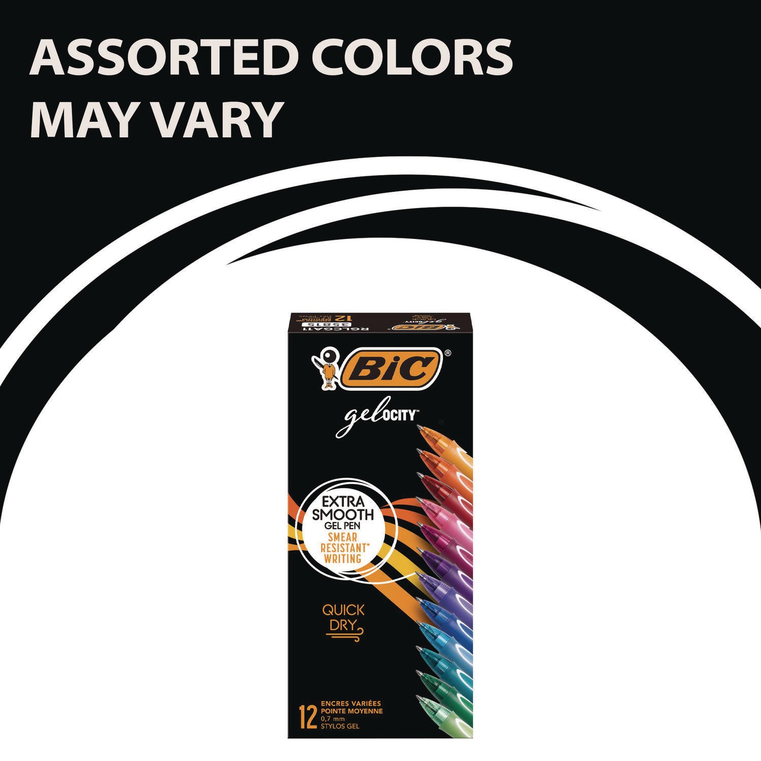 Gel-ocity Quick Dry Gel Pen, Retractable, Fine 0.7 mm, 12 Assorted Ink and Barrel Colors, Dozen