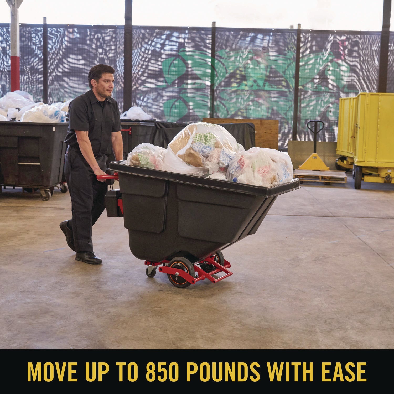 Motorized Roto Tilt Truck, 101 gal, 850 lb Capacity, Plastic, Black