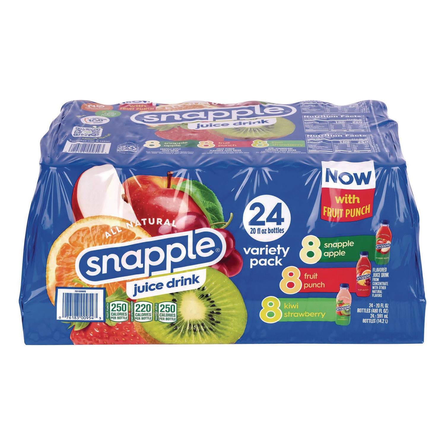 Juice Drink Variety Pack, Snapple Apple, Kiwi Strawberry, Mango Madness, 20 oz Bottle, 24/Carton, Ships in 1-3 Business Days