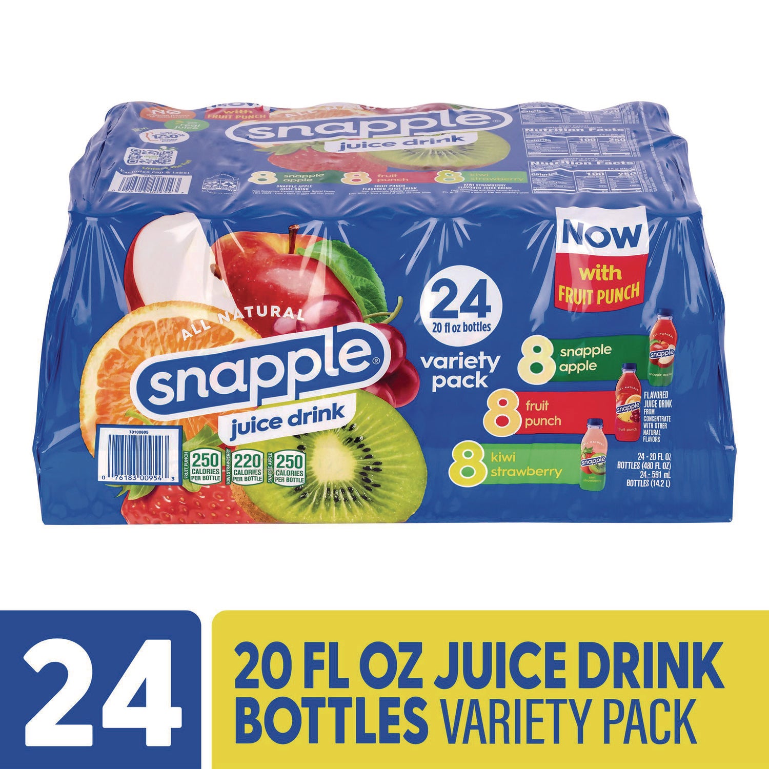 Juice Drink Variety Pack, Snapple Apple, Kiwi Strawberry, Mango Madness, 20 oz Bottle, 24/Carton, Ships in 1-3 Business Days