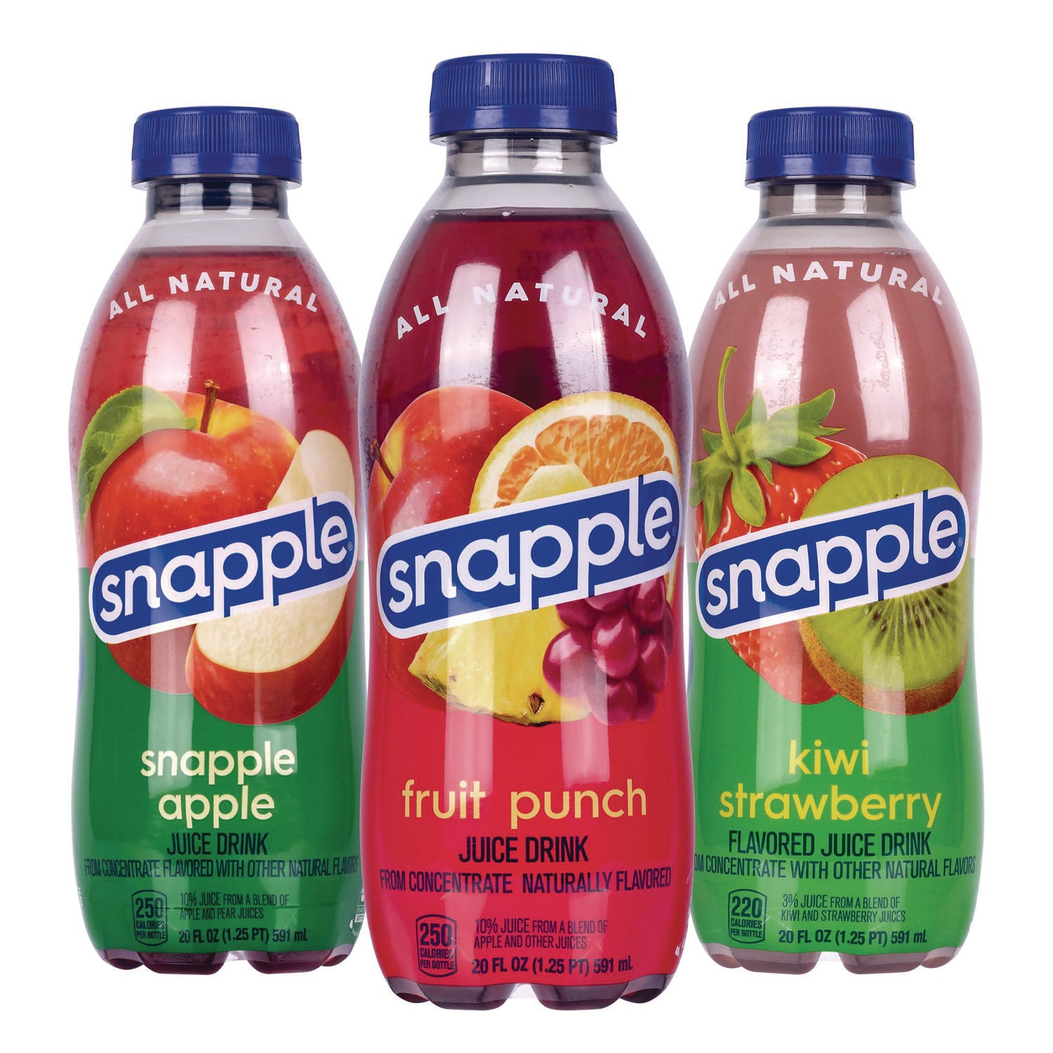 Juice Drink Variety Pack, Snapple Apple, Kiwi Strawberry, Mango Madness, 20 oz Bottle, 24/Carton, Ships in 1-3 Business Days