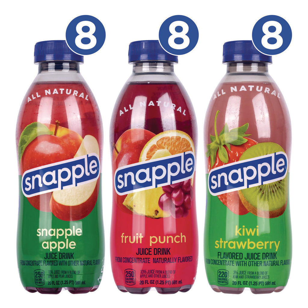Juice Drink Variety Pack, Snapple Apple, Kiwi Strawberry, Mango Madness, 20 oz Bottle, 24/Carton, Ships in 1-3 Business Days