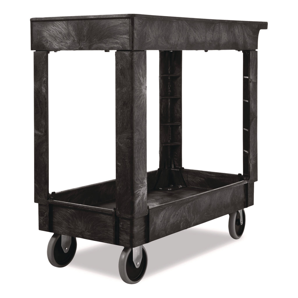 Service/Utility Carts, Plastic, 2 Shelves, 500 lb Capacity, 34.13" x 17.38" x 32.38", Black