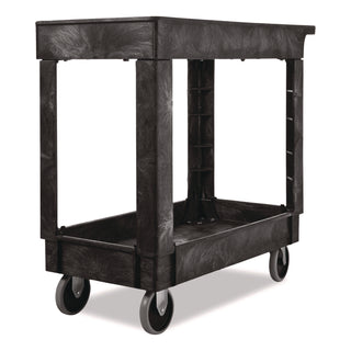 Service/Utility Carts, Plastic, 2 Shelves, 500 lb Capacity, 34.13" x 17.38" x 32.38", Black