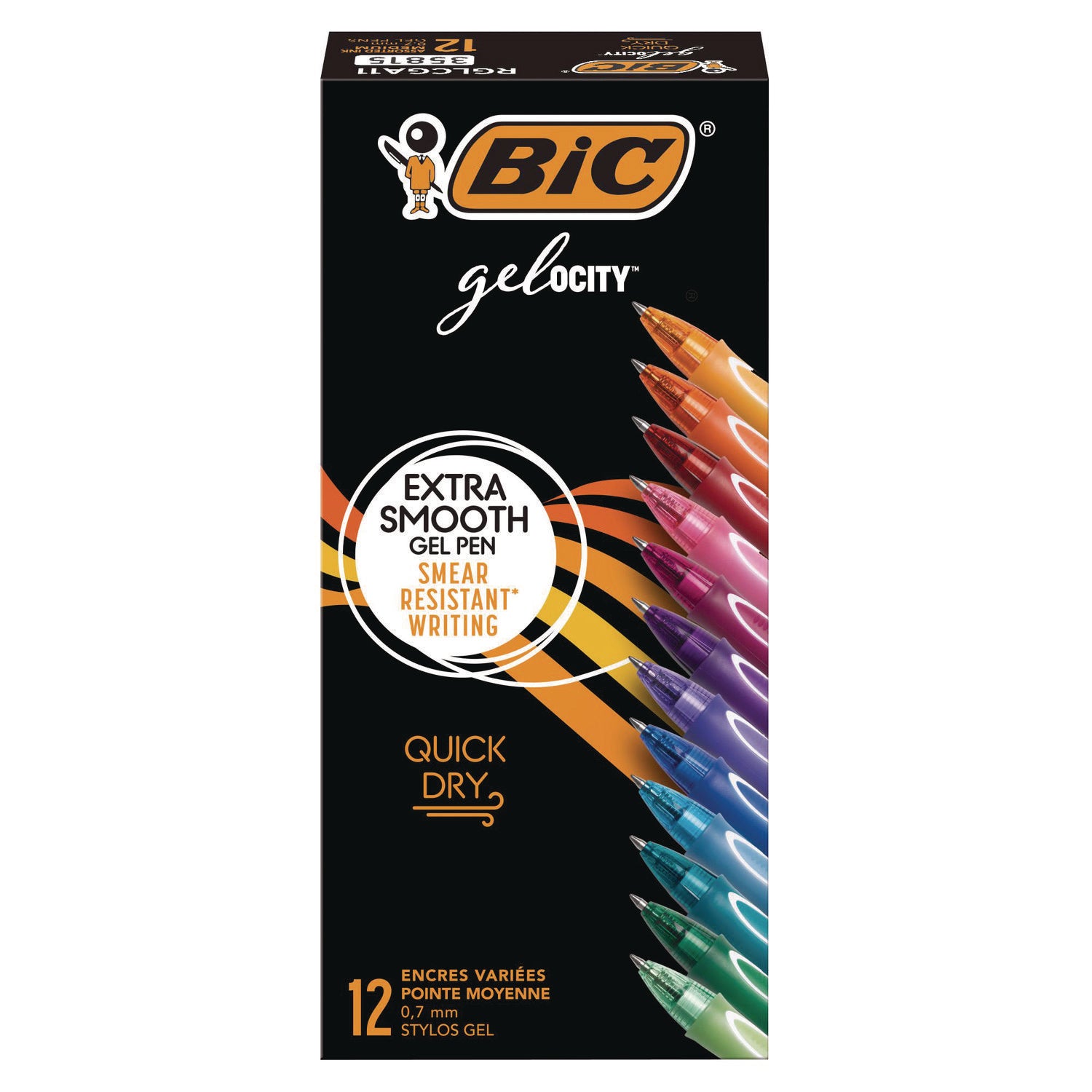 Gel-ocity Quick Dry Gel Pen, Retractable, Fine 0.7 mm, 12 Assorted Ink and Barrel Colors, Dozen