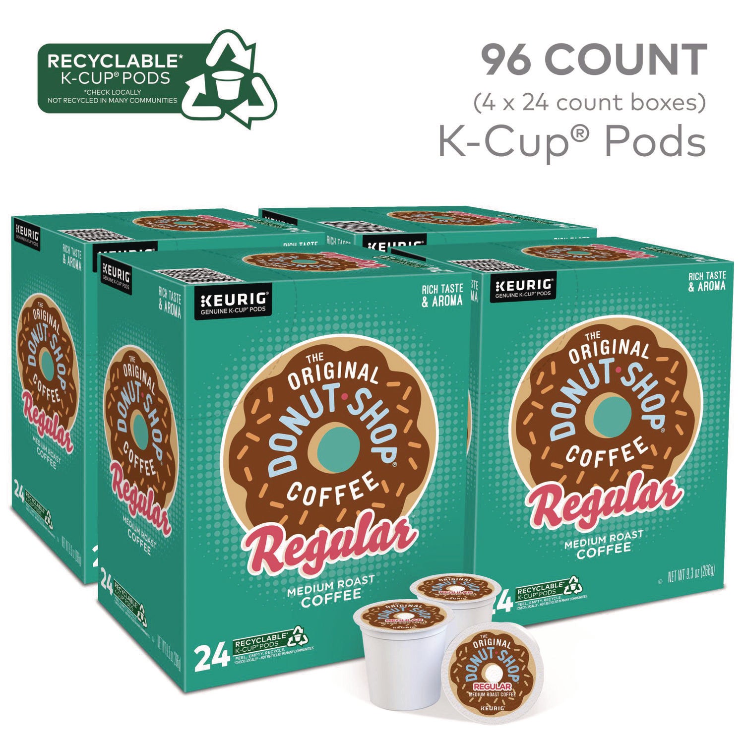 Donut Shop Coffee K-Cups, Regular, 96/Carton