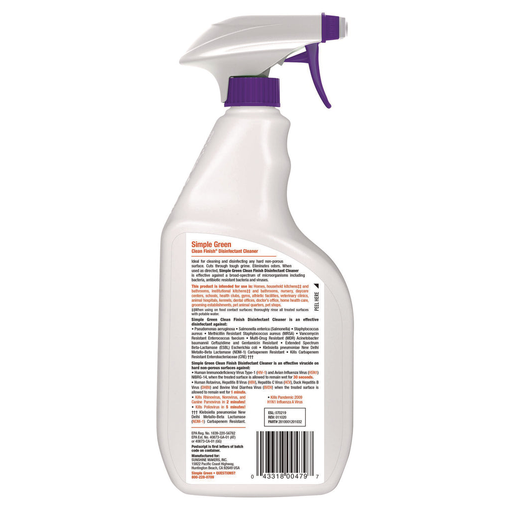 Clean Finish Disinfectant Cleaner, Herbal, 32 oz Spray Bottle, 12/Carton