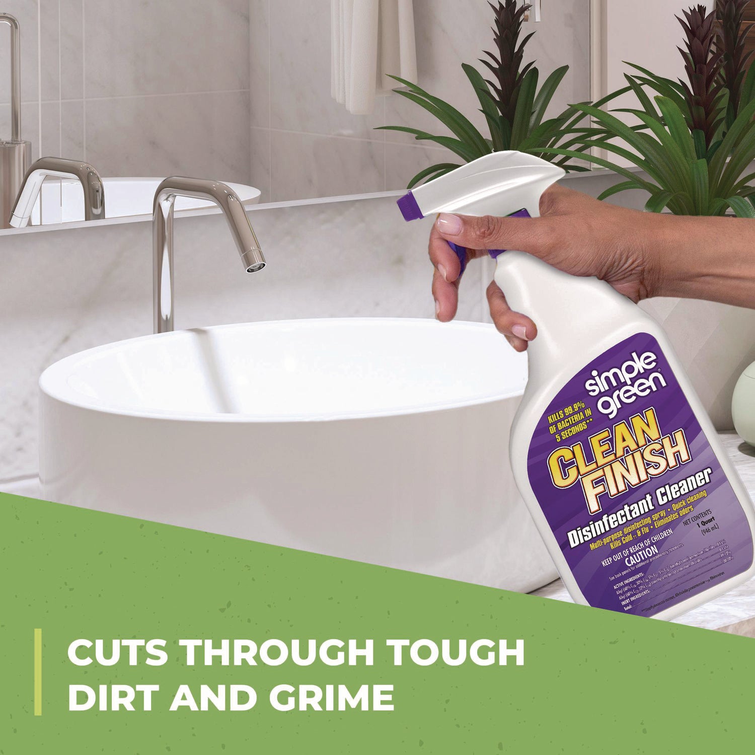Clean Finish Disinfectant Cleaner, Herbal, 32 oz Spray Bottle, 12/Carton
