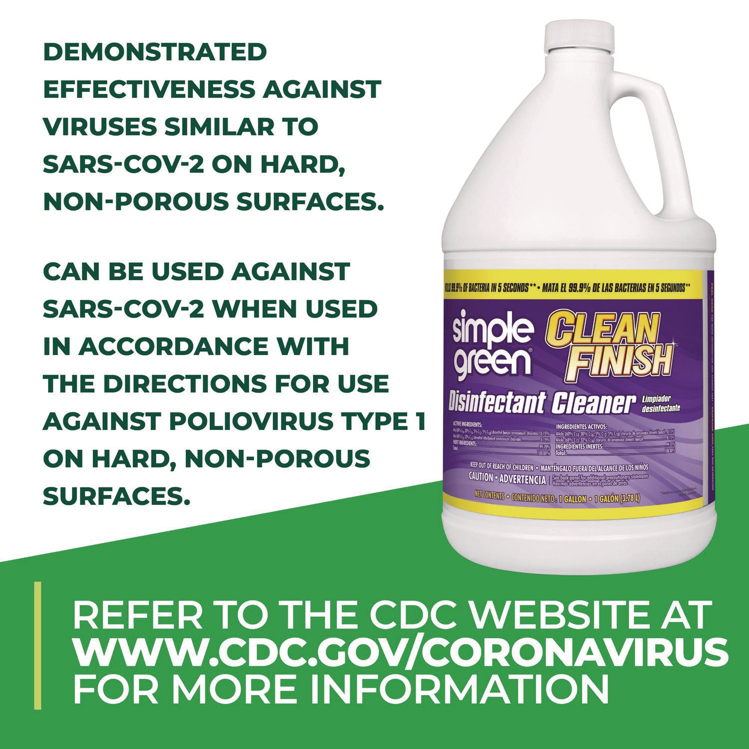 Clean Finish Disinfectant Cleaner, 1 gal Bottle, Herbal, 4/CT